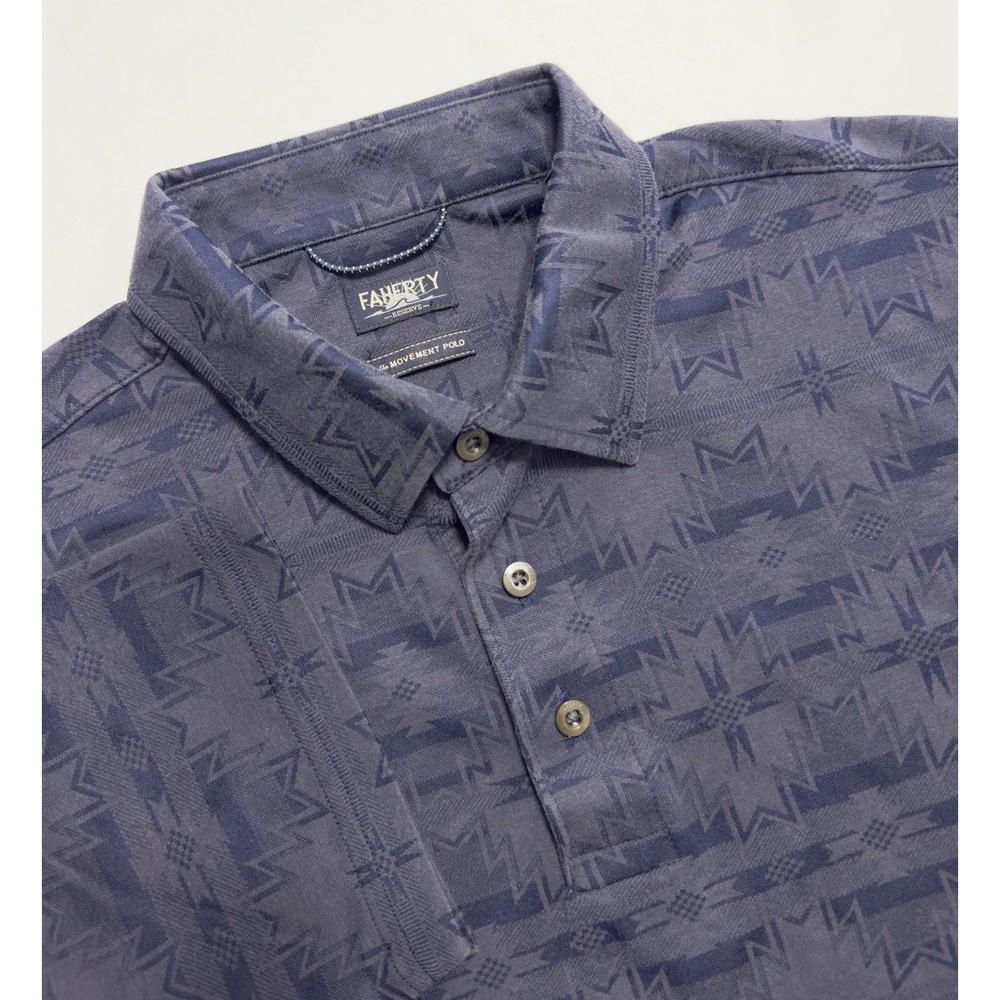 Faherty Reserve Men's The Movement Polo Shirt Aztec Tribal Print Sz M Stretch